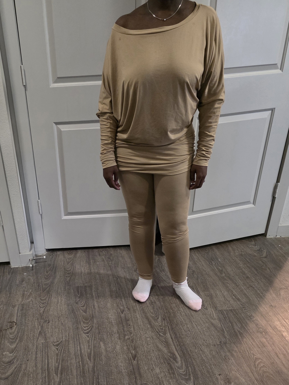 Fashion Nova Beige Off-Shoulder Top & Legging Set